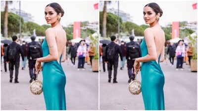 Manushi played muse to fashion designer house Galvan London and picked the stunning backless blue satin gown from the shelves of the designer house. (Instagram/@manushi_chhillar) Manushi played muse to fashion designer house Galvan London and picked the stunning backless blue satin gown from the shelves of the designer house. (Instagram/@manushi_chhillar)