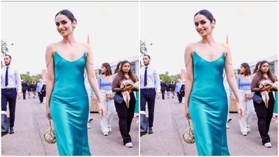 Manushi’s sheer satin gown came with slip sleeves, a plunging neckline, backless patterns and hanging chain details at the arms. (Instagram/@manushi_chhillar) Manushi’s sheer satin gown came with slip sleeves, a plunging neckline, backless patterns and hanging chain details at the arms. (Instagram/@manushi_chhillar)