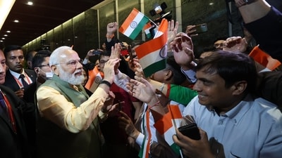 On Friday, PM Modi expressed his gratitude as he shared images of the warm reception he received from Hiroshima's Indian community. "I am deeply grateful to Hiroshima's Indian community for their heartwarming welcome to the city," stated Modi. (Twitter/@narendramodi) On Friday, PM Modi expressed his gratitude as he shared images of the warm reception he received from Hiroshima's Indian community. "I am deeply grateful to Hiroshima's Indian community for their heartwarming welcome to the city," stated Modi. (Twitter/@narendramodi)