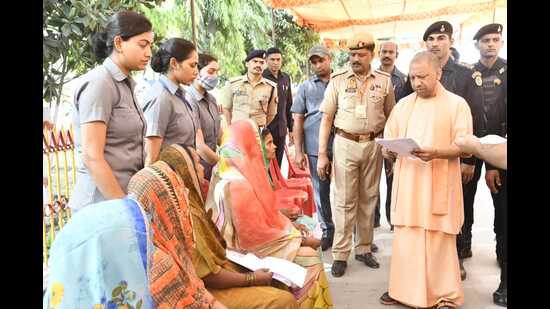 CM Yogi at the Janata Darbar in Gorakhpur. (HT)