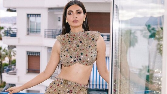 Diana Penty was dressed in a glittering nude outfit.