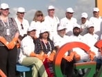 G20 delegates take part in beach cleanup campaign at Juhu beach.
G20 delegates take part in beach cleanup campaign at Juhu beach.