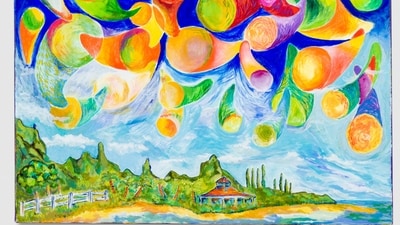 This image released courtesy of Pierce Brosnan shows "So Many Dreams," an acrylic on canvas. The artwork is part of Brosnan’s first solo art exhibition running through May 21 in Los Angeles. (Pierce Brosnan via AP) (AP) This image released courtesy of Pierce Brosnan shows "So Many Dreams," an acrylic on canvas. The artwork is part of Brosnan’s first solo art exhibition running through May 21 in Los Angeles. (Pierce Brosnan via AP) (AP)
