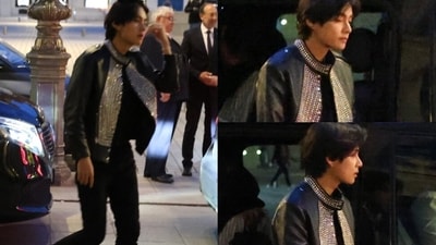 BTS singer V in Paris on Sunday. BTS singer V in Paris on Sunday.