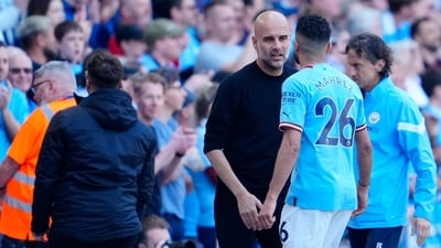 Manchester City's head coach Pep Guardiola talks to Manchester City's Riyad Mahrez (AP) Manchester City's head coach Pep Guardiola talks to Manchester City's Riyad Mahrez (AP)