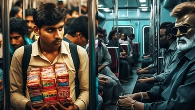 Kanpur metro potrayed with vendor selling pan-masala while Chennai metro showcased Rajinikanth inside. (Instagram/sahixd) Kanpur metro potrayed with vendor selling pan-masala while Chennai metro showcased Rajinikanth inside. (Instagram/sahixd)