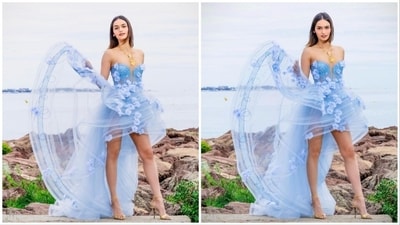 Former Miss World Manushi Chhillar, who made her Cannes International Film Festival debut this year, is leaving no stone unturned in impressing the fashion gods with her sartorial red-carpet picks. Her latest look is minimal yet dreamy. She wore a pastel blue layered asymmetrical dress. (Instagram/@manushi_chhillar) Former Miss World Manushi Chhillar, who made her Cannes International Film Festival debut this year, is leaving no stone unturned in impressing the fashion gods with her sartorial red-carpet picks. Her latest look is minimal yet dreamy. She wore a pastel blue layered asymmetrical dress. (Instagram/@manushi_chhillar)