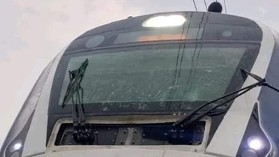 The 22896 Vande Bharat Express was hit by lightning and a hailstorm that cracked the windscreen of the driver’s cabin, said officials. The 22896 Vande Bharat Express was hit by lightning and a hailstorm that cracked the windscreen of the driver’s cabin, said officials.
