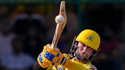 Chennai Super Kings batter Devon Conway plays a shot during the IPL 2023 cricket match between Delhi Capitals and Chennai Super Kings (PTI) Chennai Super Kings batter Devon Conway plays a shot during the IPL 2023 cricket match between Delhi Capitals and Chennai Super Kings (PTI)