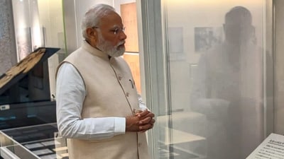 Prime Minister Narendra Modi visits the Hiroshima Peace Memorial Museum, in Hiroshima. (PTI) Prime Minister Narendra Modi visits the Hiroshima Peace Memorial Museum, in Hiroshima. (PTI)