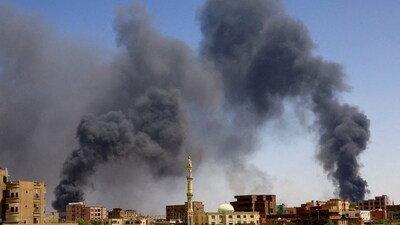Smoke rises above buildings after aerial bombardment, during clashes between the paramilitary Rapid Support Forces and the army in Khartoum North, Sudan, May 1. (REUTERS)