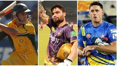 (L-R) Michael Bevan, Rinku Singh, Michael Hussey (L-R) Michael Bevan, Rinku Singh, Michael Hussey