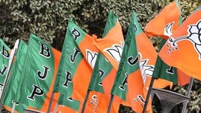 BJP flags at party head quarter in New Delhi. (HT Representative Photo)