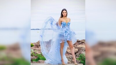 Manushi Chillar's gown features 3D floral elements and has corset inspired detailings. (Instagram/@manushi_chhillar) Manushi Chillar's gown features 3D floral elements and has corset inspired detailings. (Instagram/@manushi_chhillar)