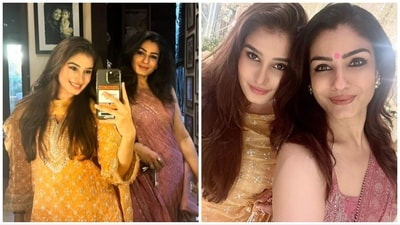 Raveena Tandon and Rasha clicked several selfies during the graduation dinner. Raveena Tandon and Rasha clicked several selfies during the graduation dinner.