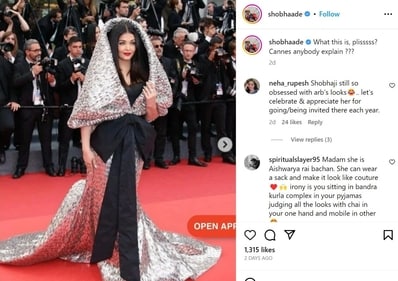 Shobhaa De slammed Aishwarya Rai's Cannes outfit. Shobhaa De slammed Aishwarya Rai's Cannes outfit.