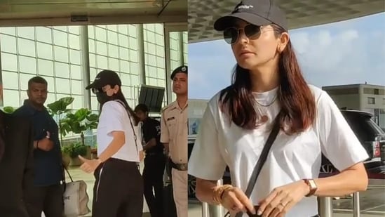 Anushka Sharma at Mumbai airport on Sunday. (Picsl Viral Bhayani)
