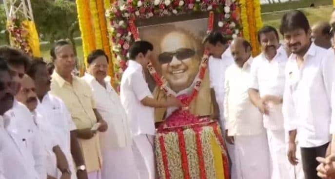 Pictures shared by news agency ANI showed chief minister Stalin leading the celebrations of his M Karunanidhi's birth anniversary on June 3, 2022. (ANI Photo)