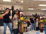 Magician makes a lemon 'fly.'