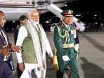 India's Prime Minister Narendra Modi is greeted by Papua New Guinea's Prime Minister James Marape  at Jackson International Airport, at Papua New Guinea.