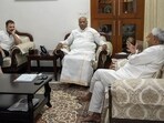 Bihar chief minister Nitish Kumar interacts with Congress president Mallikarjun Kharge and Congress leader Rahul Gandhi during a meeting in New Delhi on Monday, Bihar chief minister Nitish Kumar interacts with Congress president Mallikarjun Kharge and Congress leader Rahul Gandhi during a meeting in New Delhi on Monday,