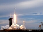 A SpaceX Falcon 9 rocket, with the Dragon capsule and a crew of four private astronauts, lifts off from Pad 39A at the Kennedy Space Center. A SpaceX Falcon 9 rocket, with the Dragon capsule and a crew of four private astronauts, lifts off from Pad 39A at the Kennedy Space Center.