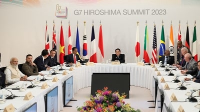 General view shows the G7, Partner Countries and Ukraine meeting as a part of the G7 leaders' summit in Hiroshima, (via Reuters)