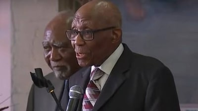 98-year-old Joe Grier speaking at the honour ceremony (YouTube) 98-year-old Joe Grier speaking at the honour ceremony (YouTube)