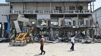 Mumbai, India - April 07, 2023: BJP leader Kirit Somaiya a visits Balaji Tirupati Cinemas, one of the five film studios, which was being demolished by authorites after the National Green Tribunal (NGT) passed an order deeming these structures illegal near Madh-Marve, Malad (West) in Mumbai, India, on Friday, April 07, 2023. (Photo by Vijay Bate/HT Photo) (HT PHOTO) Mumbai, India - April 07, 2023: BJP leader Kirit Somaiya a visits Balaji Tirupati Cinemas, one of the five film studios, which was being demolished by authorites after the National Green Tribunal (NGT) passed an order deeming these structures illegal near Madh-Marve, Malad (West) in Mumbai, India, on Friday, April 07, 2023. (Photo by Vijay Bate/HT Photo) (HT PHOTO)