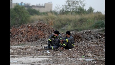 Officials said at least 30 lakh liters of water has been used in the last five days to douse the flames. (Sunil Ghosh/HT Photo) Officials said at least 30 lakh liters of water has been used in the last five days to douse the flames. (Sunil Ghosh/HT Photo)
