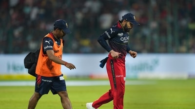 Kohli sustained the knock while taking Vijay Shankar's catch. (PTI) Kohli sustained the knock while taking Vijay Shankar's catch. (PTI)