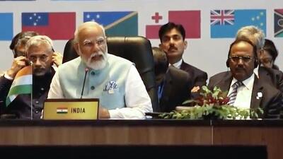 Prime Minister Narendra Modi addresses a meeting with Pacific island leaders to discuss ways to better cooperate in Port Moresby, Papua New Guinea on May 22 (AP/Australian Broadcasting Corp) Prime Minister Narendra Modi addresses a meeting with Pacific island leaders to discuss ways to better cooperate in Port Moresby, Papua New Guinea on May 22 (AP/Australian Broadcasting Corp)