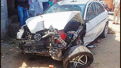 The driver of the car, Achhardeep Singh, has also been admitted to a hospital in Ludhiana. (HT Photo)