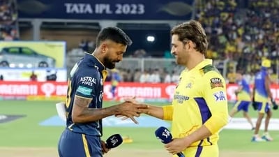 Gujarat Titans skipper Hardik Pandya along with Chennai Super Kings captain MS Dhoni (IPL) Gujarat Titans skipper Hardik Pandya along with Chennai Super Kings captain MS Dhoni (IPL)