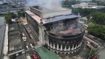 The post office in Philippines that caught fire. (AP)