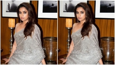 Assisted by makeup artist Vishal Charan, Keerthy decked up in nude eyeshadow, black eyeliner, black kohl, mascara-laden eyelashes, drawn eyebrows, contoured cheeks and a shade of nude lipstick. (Instagram/@keerthysureshofficial) Assisted by makeup artist Vishal Charan, Keerthy decked up in nude eyeshadow, black eyeliner, black kohl, mascara-laden eyelashes, drawn eyebrows, contoured cheeks and a shade of nude lipstick. (Instagram/@keerthysureshofficial)