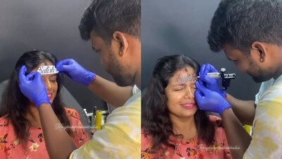 Woman gets inked on the forehead. (Instagram/@king_maker_tattoo_studio) Woman gets inked on the forehead. (Instagram/@king_maker_tattoo_studio)
