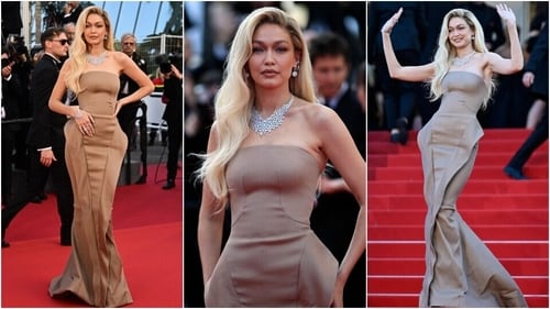 Gigi Hadid walks the Cannes Film Festival red carpet in a custom Zac Posen gown. (AFP ) Gigi Hadid walks the Cannes Film Festival red carpet in a custom Zac Posen gown. (AFP )