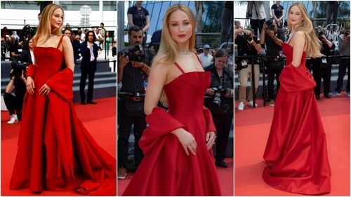 Jennifer Lawrence walks the Cannes red carpet in a Dior couture gown. (AP, Reuters) Jennifer Lawrence walks the Cannes red carpet in a Dior couture gown. (AP, Reuters)