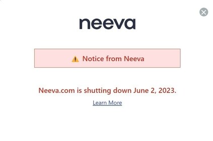 The message on neeva.com's homepage