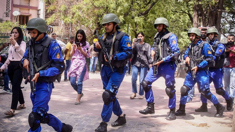 Special Weapon and Tactics Team commandos at The Indian School after the school received a bomb threat via email, at Sadiq Nagar on April 12 (HT File Photo) Special Weapon and Tactics Team commandos at The Indian School after the school received a bomb threat via email, at Sadiq Nagar on April 12 (HT File Photo)