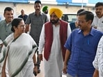 West Bengal CM Mamata Banerjee meets her Delhi counterpart CM Arvind Kejriwal and Punjab CM Bhagwant Mann at Nabanna in Howrah near Kolkata on Tuesday. 