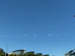 Prime Minister Narendra Modi's name spelled from a recreational aircraft.