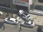 Footage shows the wreckage outside the Sushi Restaurant. (Image Credit: KTLA) Footage shows the wreckage outside the Sushi Restaurant. (Image Credit: KTLA)