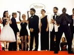 Jennie poses with The Weeknd, Ashley Levinson, Sam Levinson, Troye Sivan, Lily-Rose Depp, Rachel Sennott at the 76th Cannes Film Festival.