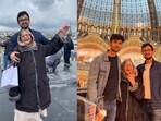 Elderly woman enjoying her time in Paris with grandchildren. 