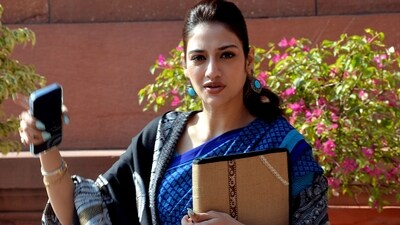 TMC MP Nusrat Jahan at Parliament House complex .(HT Photo)