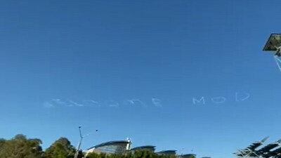 Prime Minister Narendra Modi's name spelled from a recreational aircraft. (Twitter/@ANI)