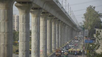 NCRTC officials on Tuesday said they have completed the installation of the final viaduct, spanning 25km, between Duhai and Meerut (South) station, of the Regional Rapid Transit System (RRTS) project. (Sakib Ali/HT Photo) NCRTC officials on Tuesday said they have completed the installation of the final viaduct, spanning 25km, between Duhai and Meerut (South) station, of the Regional Rapid Transit System (RRTS) project. (Sakib Ali/HT Photo)