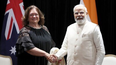PM Modi meets Hancock Prospecting Executive Chairman Gina Rinehart in Sydney. (PTI) PM Modi meets Hancock Prospecting Executive Chairman Gina Rinehart in Sydney. (PTI)